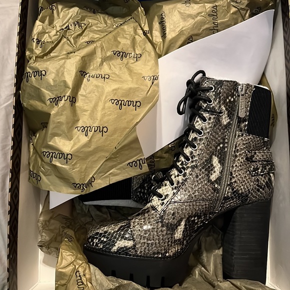 CHARLES BY CHARLES DAVID Snakeskin Print Lace Up Heel Booties - Picture 3 of 5
